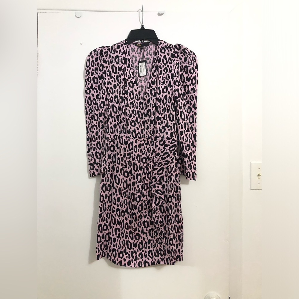 Stylish Pink Leopard Print Dress SANDRO size 34